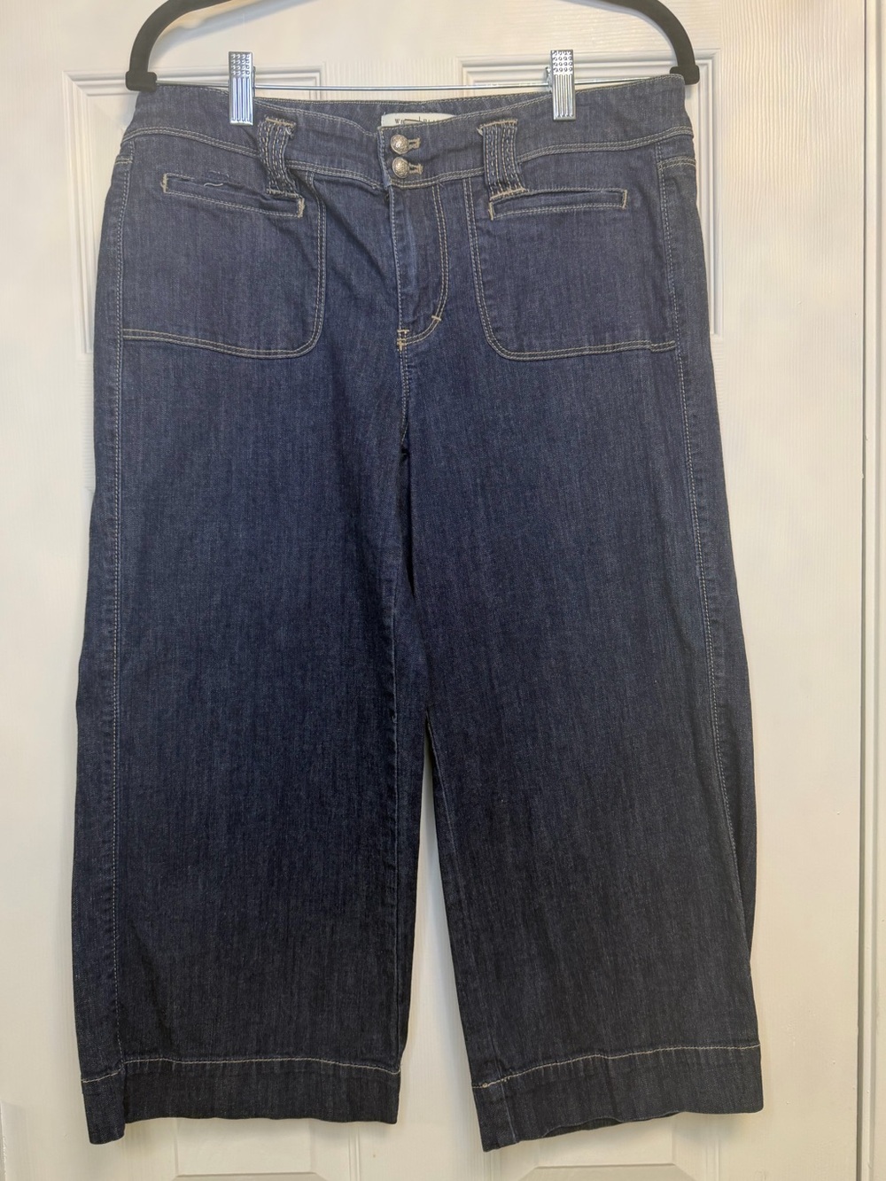 White House Black Market Blanc Crop Leg Wide Jeans Size 8 Dark Wash Patch Pocket